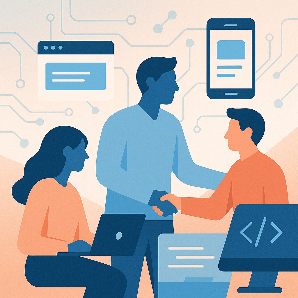 Vibe coding team collaboration - developers working through with AI technology