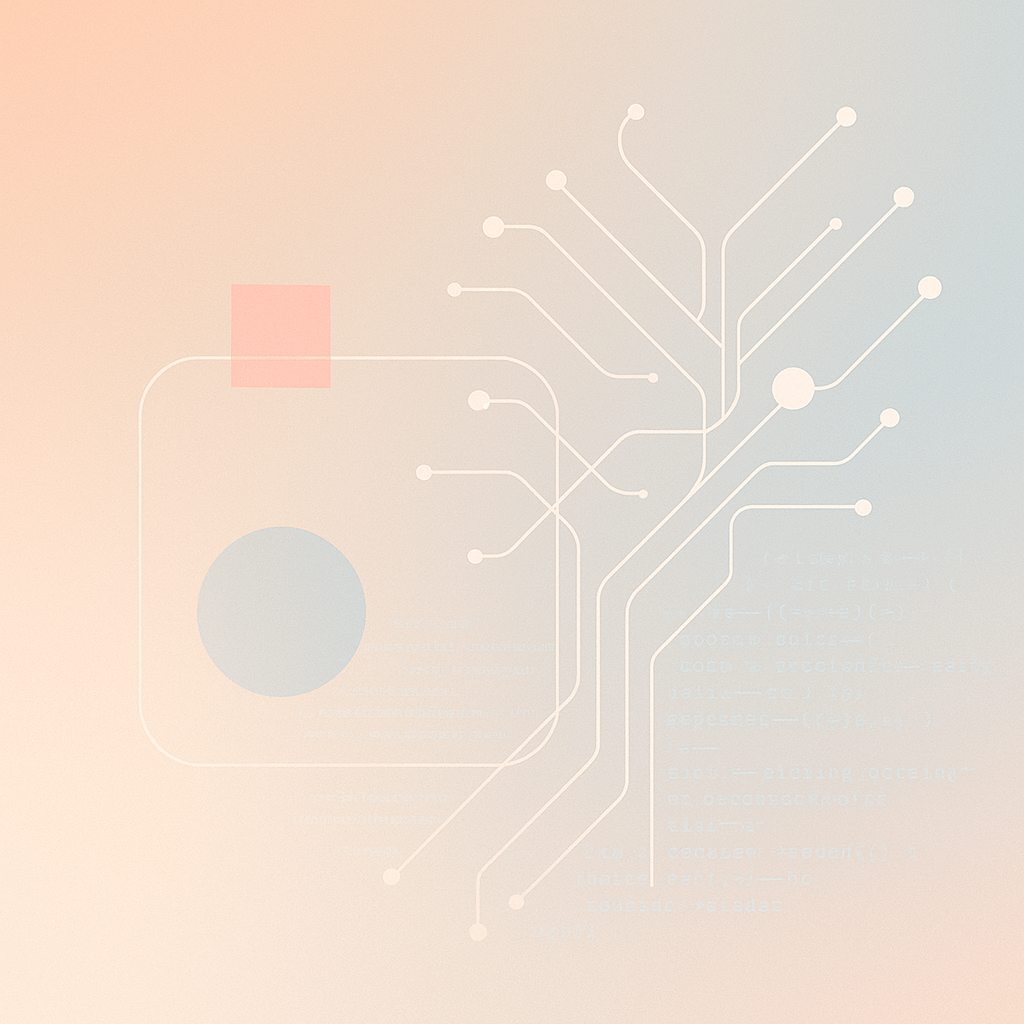 AI-powered vibe coding services illustration with abstract tech elements